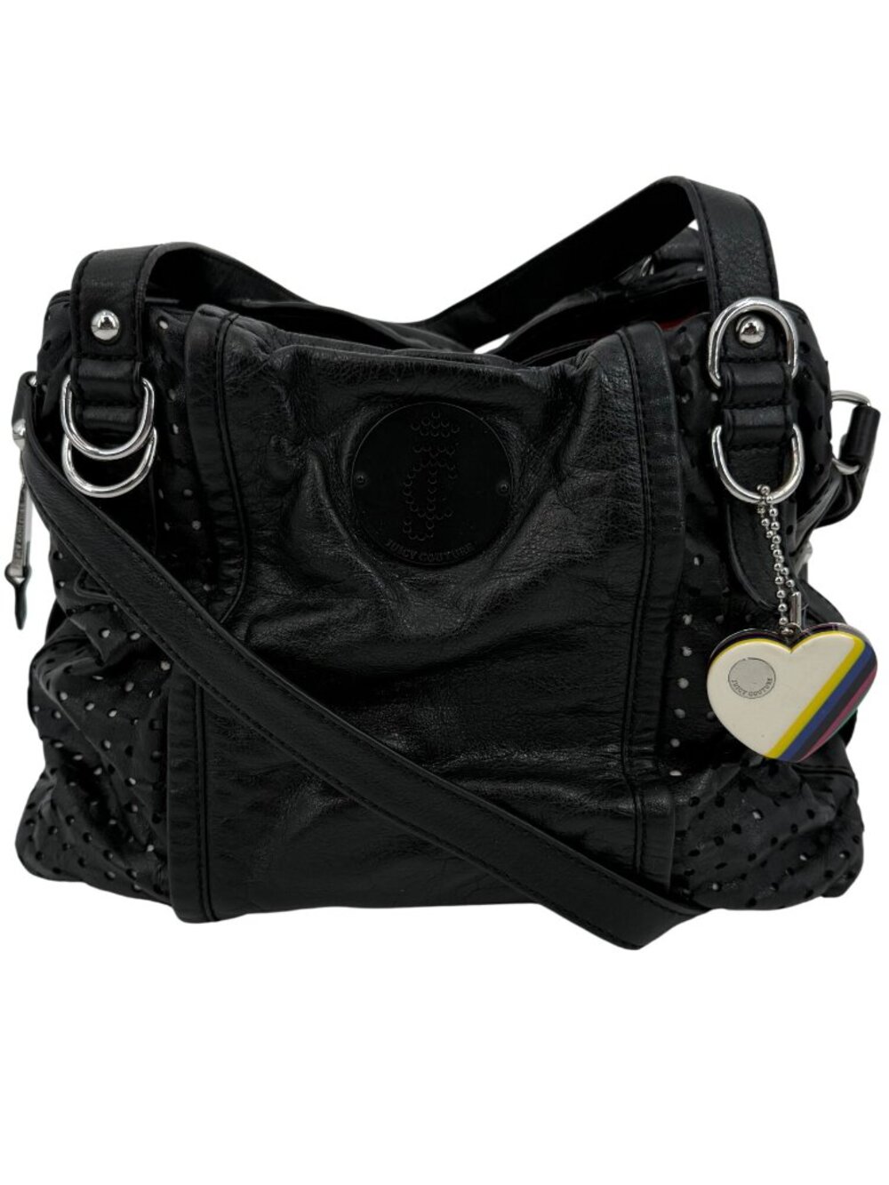 RARE VTG Juicy Couture Perforated Leather Triple-Compartment Crossbody Hobo Bag - Picture 11 of 16